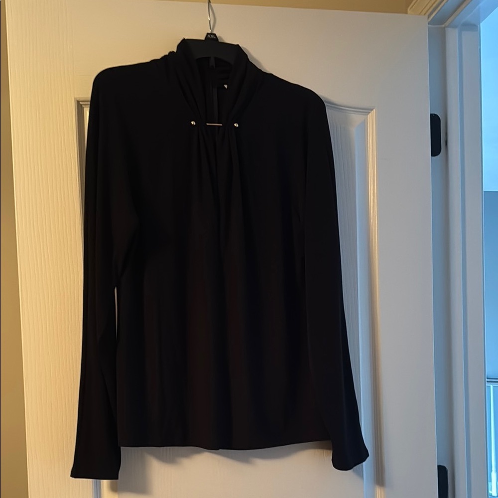 White House Black Market Black Long Sleeve Twist-Neck Blouse